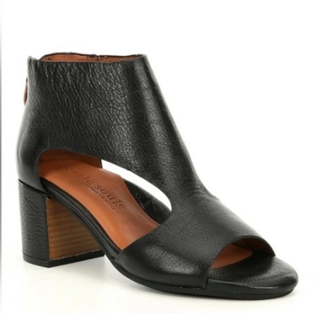 Gentle Souls Kenneth Cole Roan Black Leather Cutout Block Heel Sandals Womens 6M